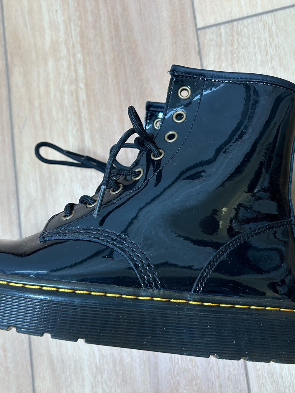 Patent Leather Black Combat Boots - Women's Lace-Up Moto Style